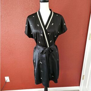 Black Kimono Robe with White Embroidery